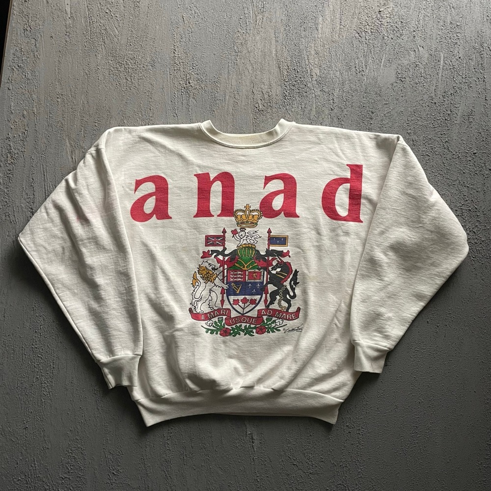 Vintage Canada Crest Graphic Sweatshirt Mens XL White 90s Calhoun